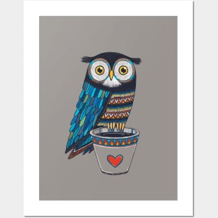 Cute owl illustration in hand drawn style Posters and Art